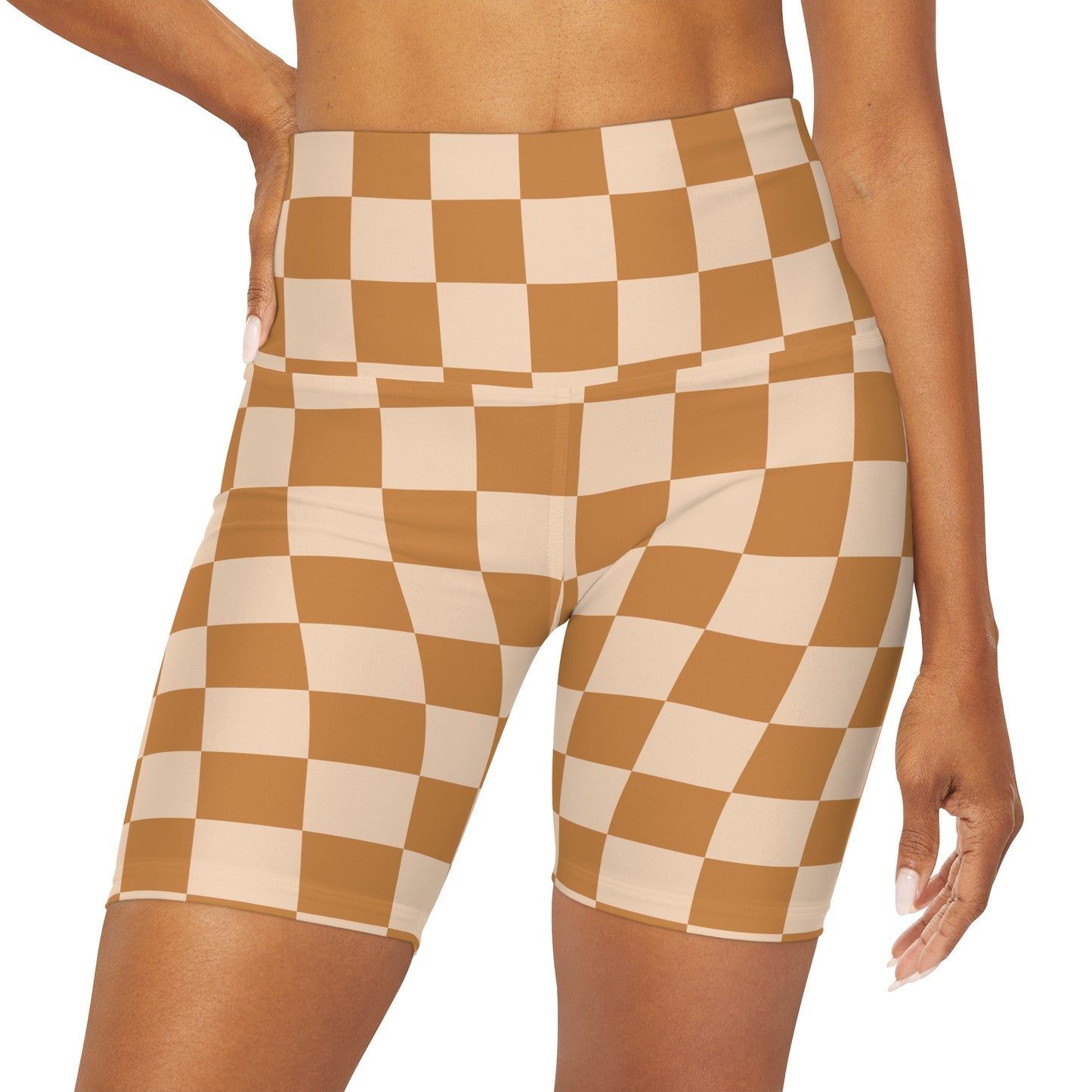 Retro Checkerboard Patterned Yoga Shorts