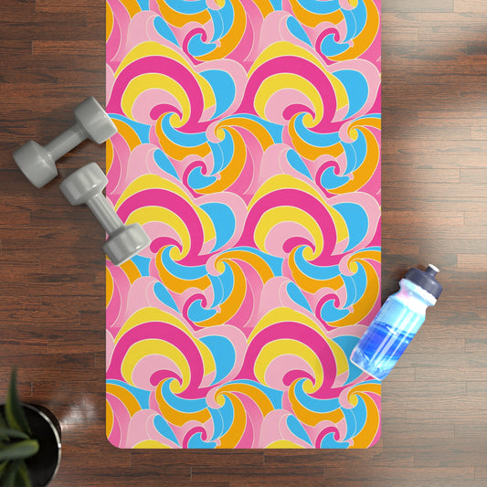 Retro Disco Neon Pink Blue Yellow Pattern Rubber Yoga Mat