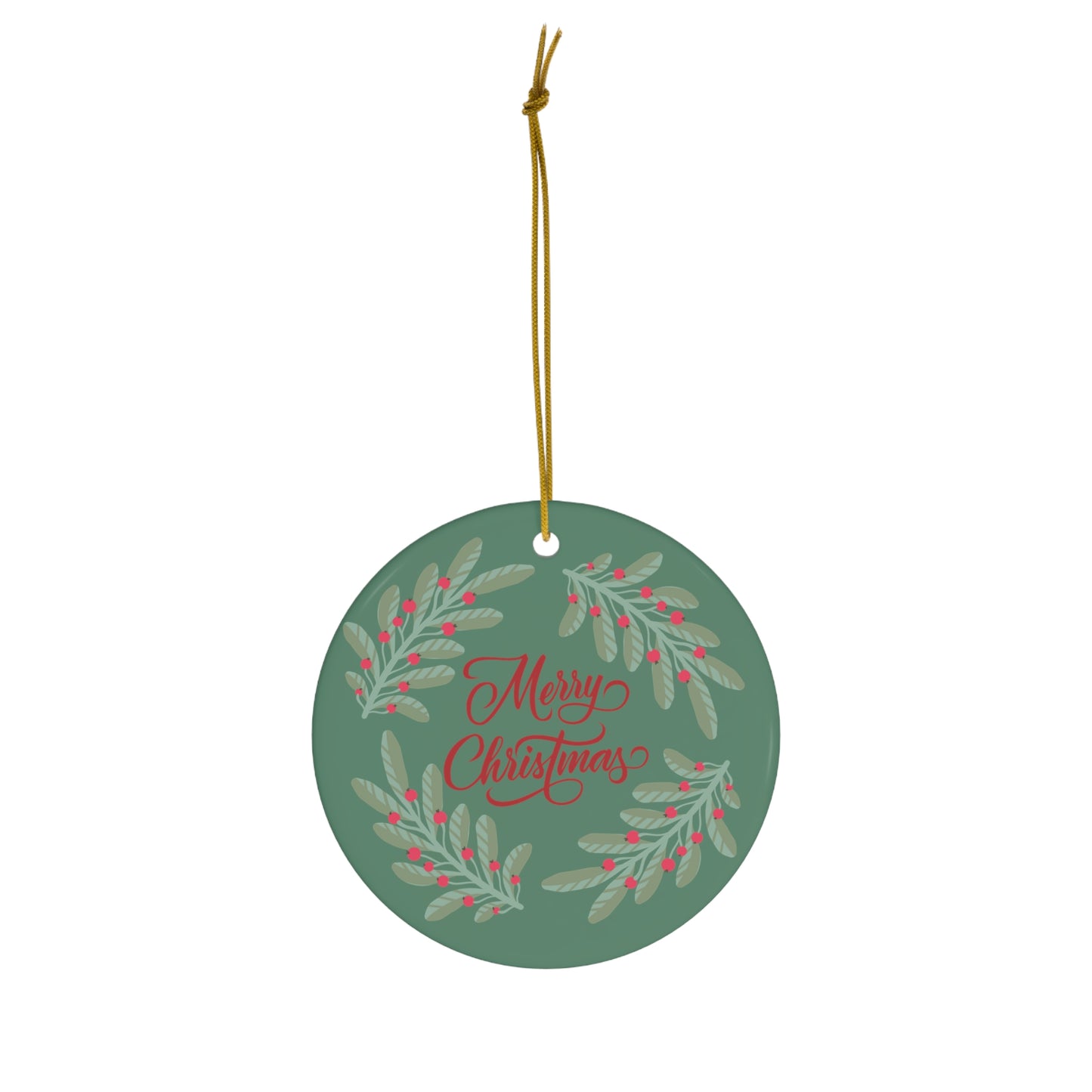 Merry Christmas Holly Berry Ceramic Ornament, 4 Shapes