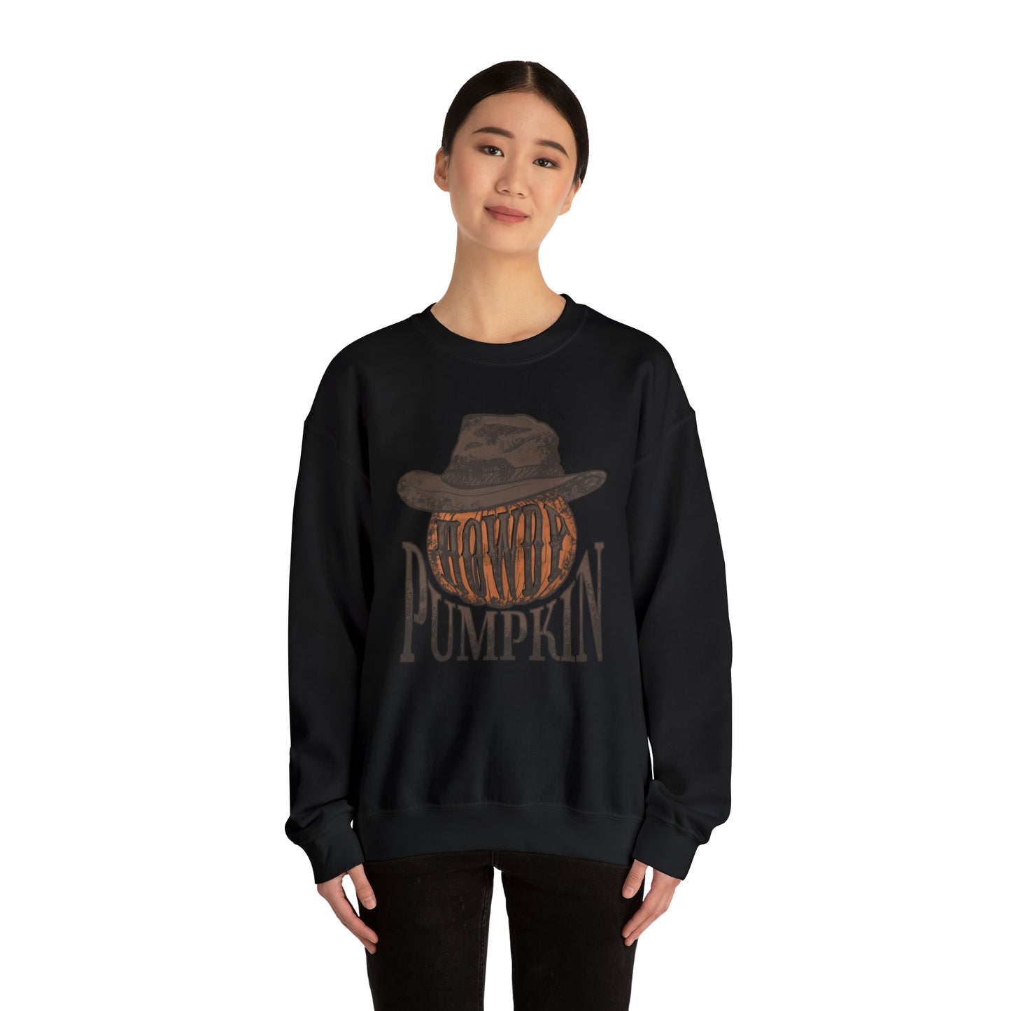 Howdy Pumpkin Fall Halloween Retro Warm Colored  Unisex Heavy Blend™ Crewneck Sweatshirt