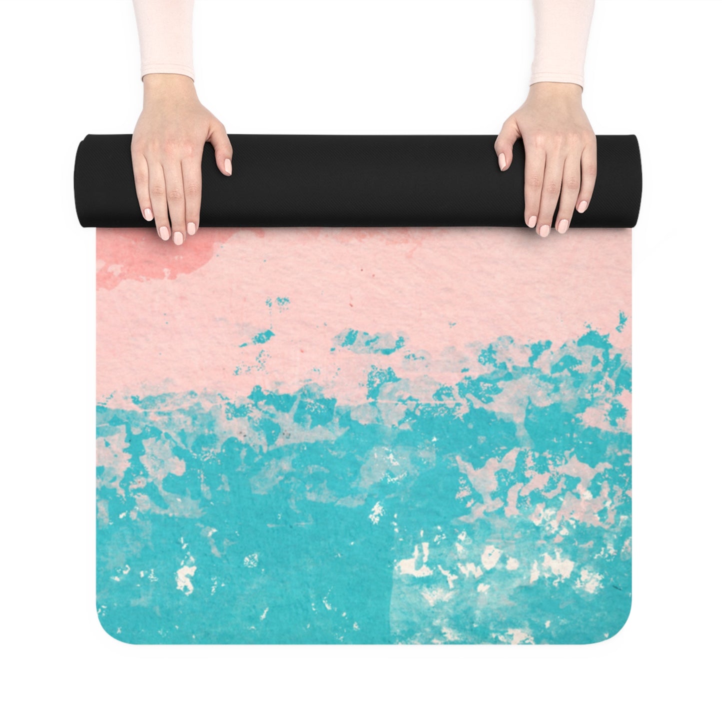 Pink and Turquoise Water Color Pattern Rubber Yoga Mat