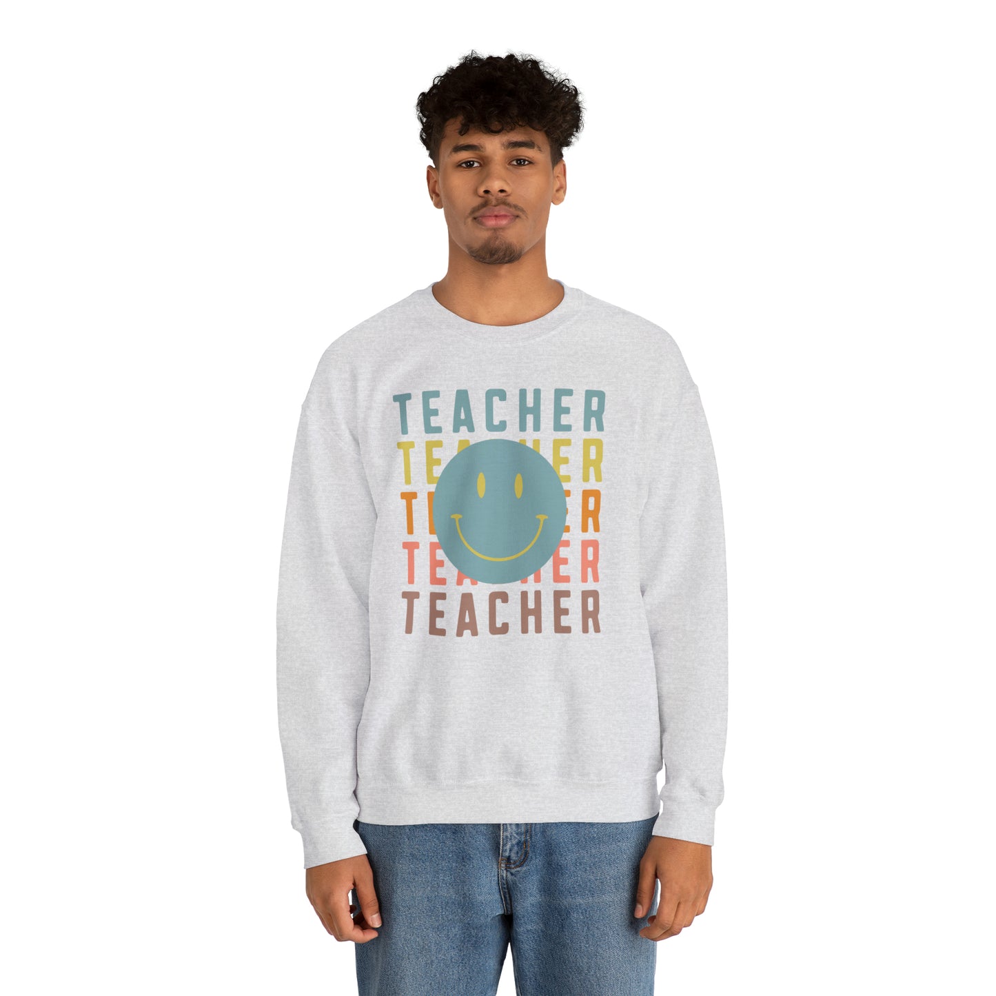 Multi Colored Teacher with Smiley Face Unisex Heavy Blend™ Crewneck Sweatshirt