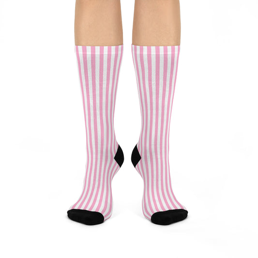 Pink Striped Pink Out Cushioned Crew Socks - White