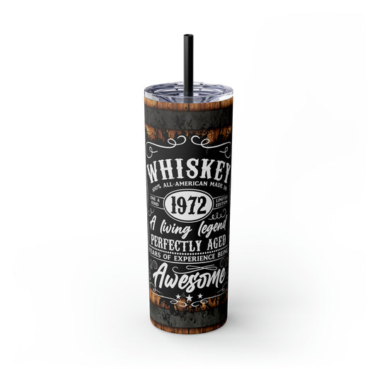 Rustic Barrel Whiskey Themed Skinny Tumbler with Straw, 20oz