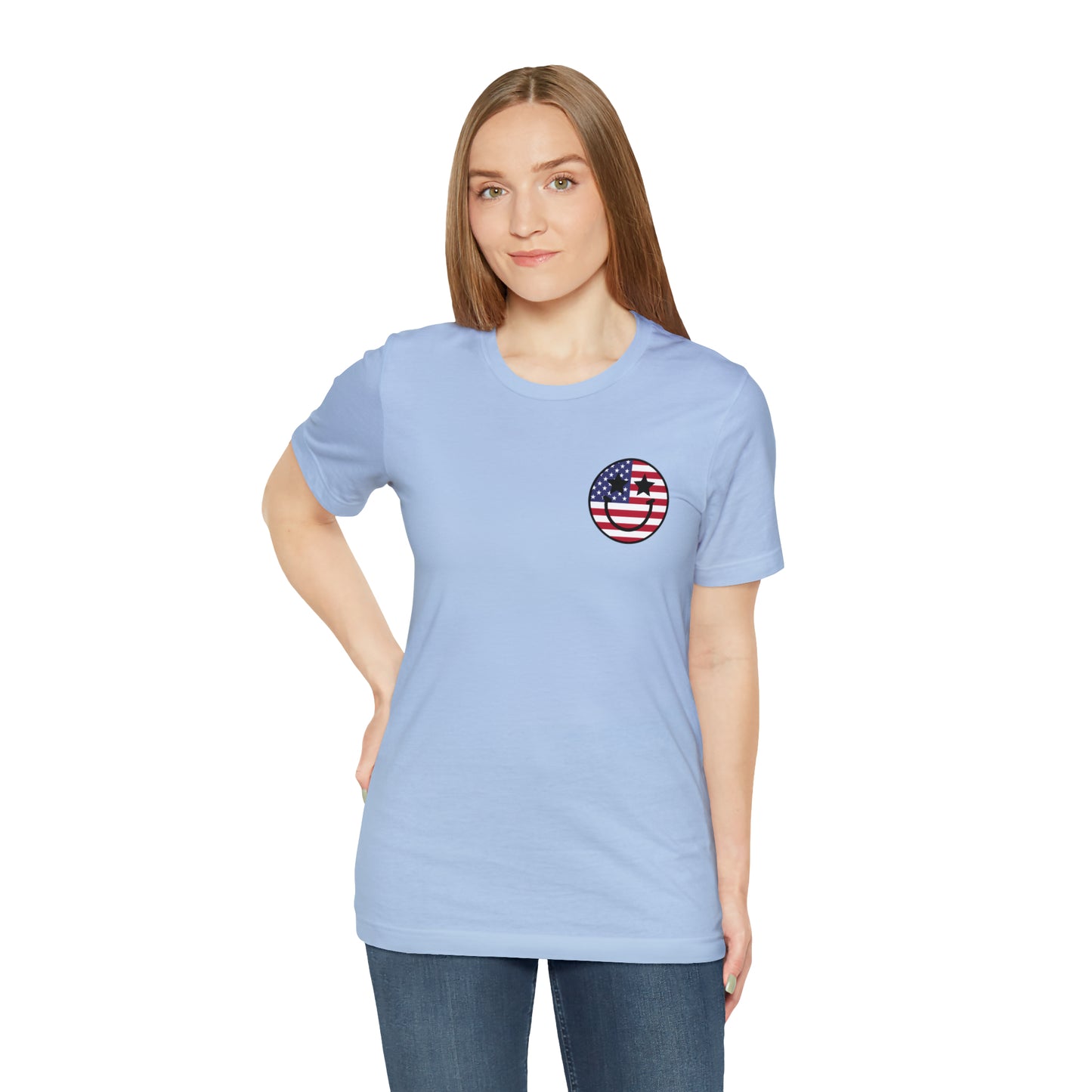 "Jesus Christ Stars and Stripes" (Front and Back Design) Unisex Jersey Short Sleeve Tee