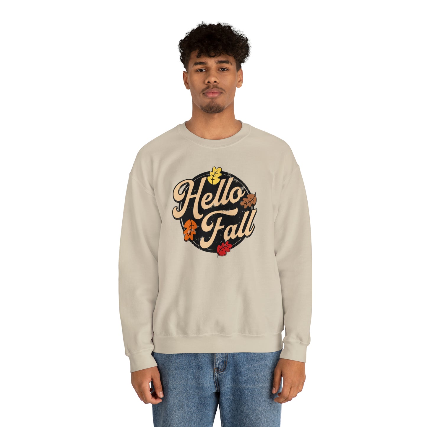 Hello Fall Halloween Retro Warm Colored  Unisex Heavy Blend™ Crewneck Sweatshirt