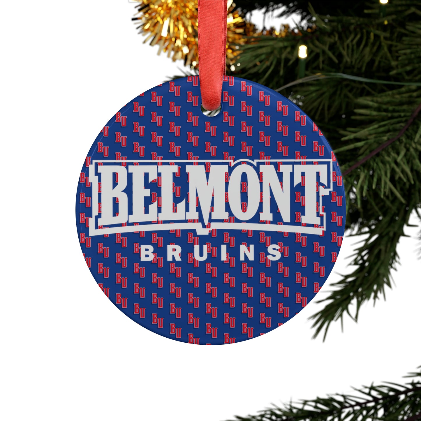 Belmont Bruins White Logo Ornament with Ribbon