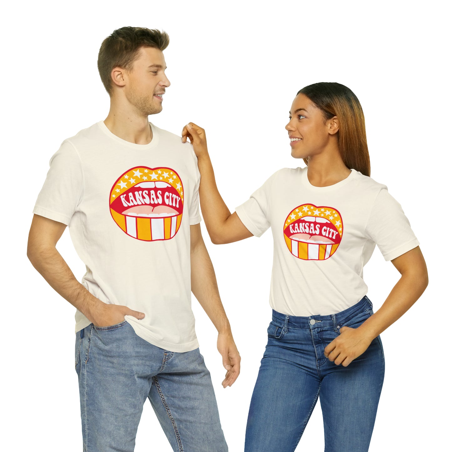 Swift Kelce 87 Football Lips Bella Jersey Short Sleeve Tee (Unisex) - Front and Back Design