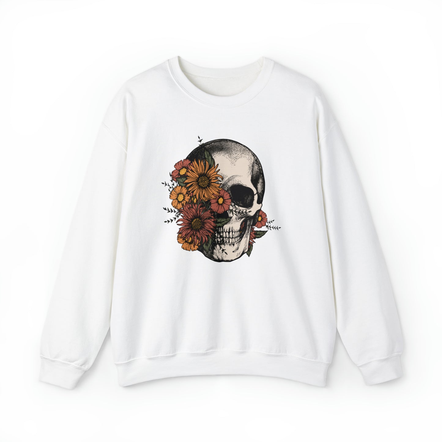 Boho Skeleton Fall Halloween Retro Warm Colored  Unisex Heavy Blend™ Crewneck Sweatshirt