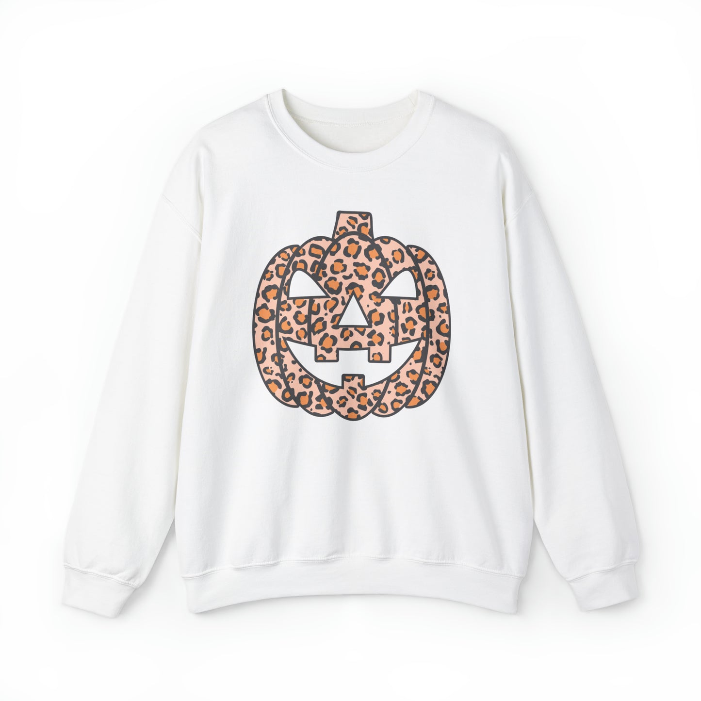 Boho Leopard Print Pumpkin Fall Halloween Retro Warm Colored  Unisex Heavy Blend™ Crewneck Sweatshirt