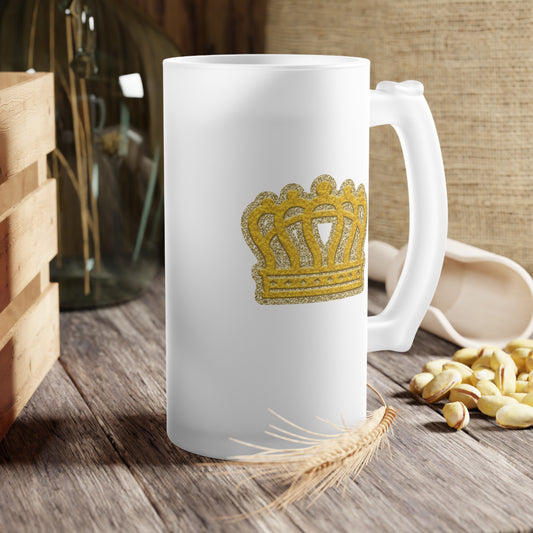 Mardi Gras Crown Frosted Glass Beer Mug