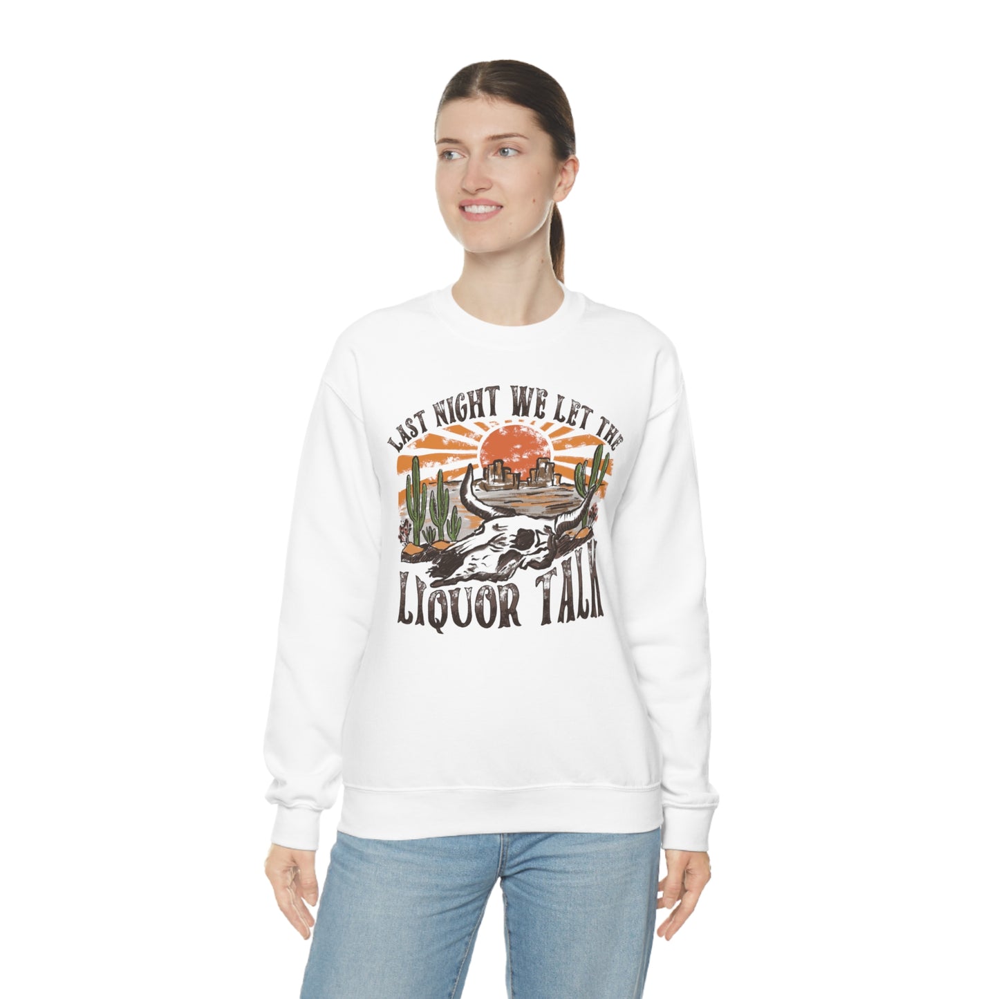 Vintage "Last Night We Let the Liquor Talk"  Unisex Heavy Blend™ Crewneck Sweatshirt