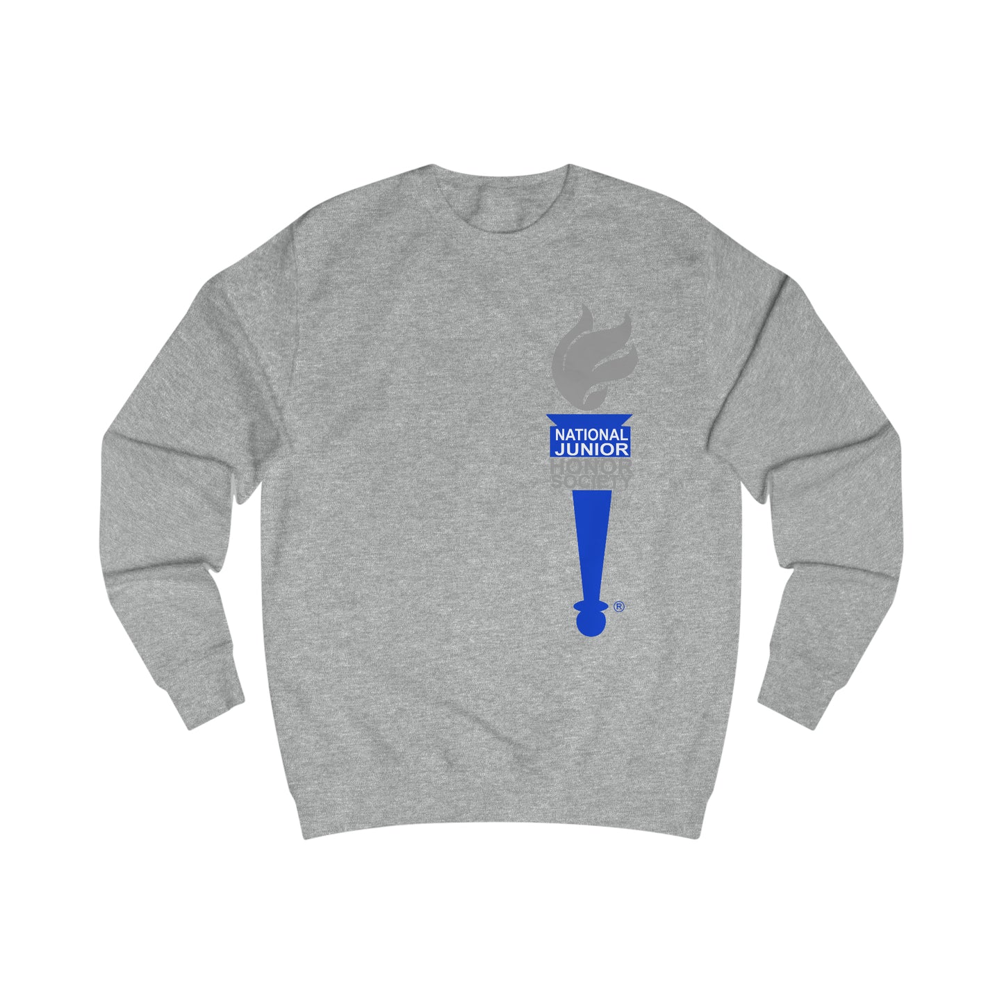 Front and Back Design - Freeburg Middle School White NJHS National Junior Honor Society Royal Torch (front) and Character Circle Logo (back) Unisex Heavy Blend™ Crewneck Sweatshirt