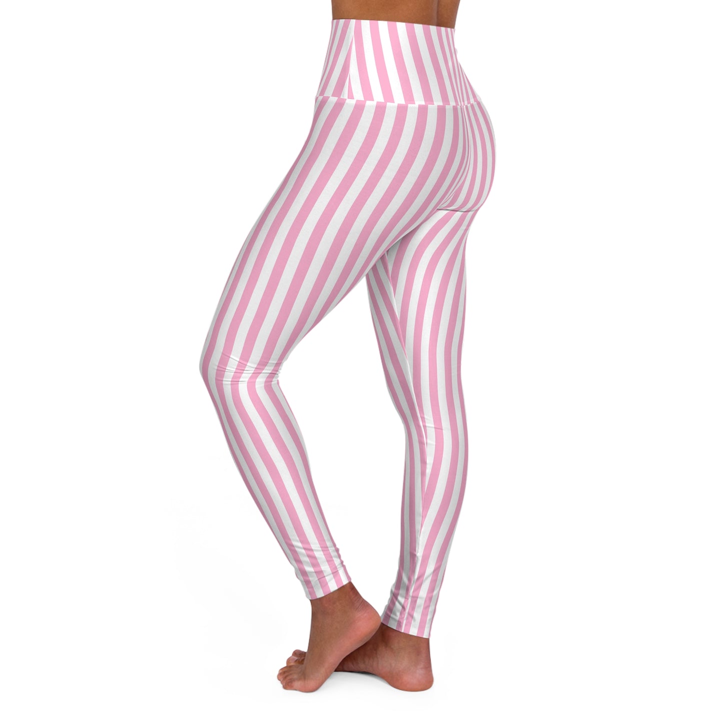 Pink Striped Vertical High Waisted Yoga Leggings