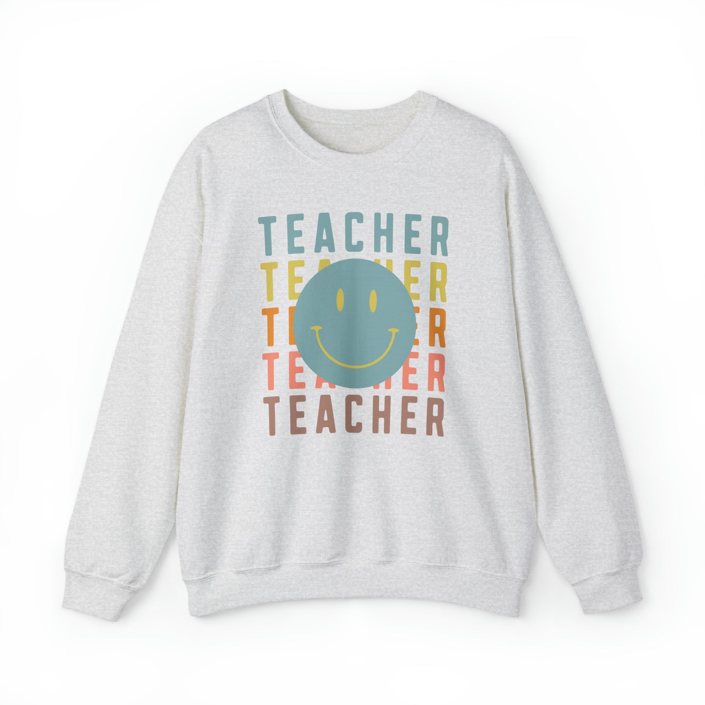 Multi Colored Teacher with Smiley Face Unisex Heavy Blend™ Crewneck Sweatshirt