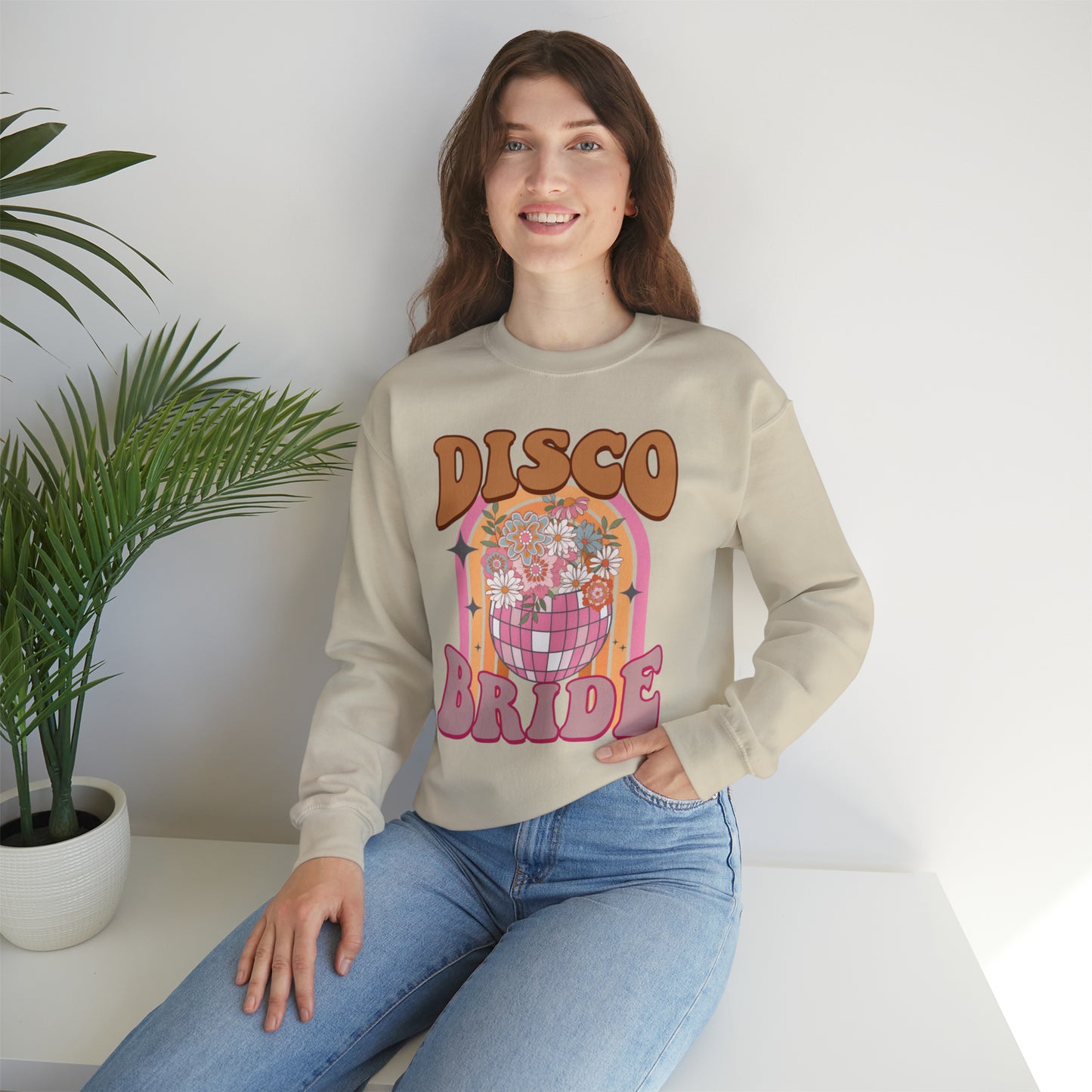 Retro Disco Bride Mirror Ball Bride Unisex Heavy Blend™ Crewneck Sweatshirt