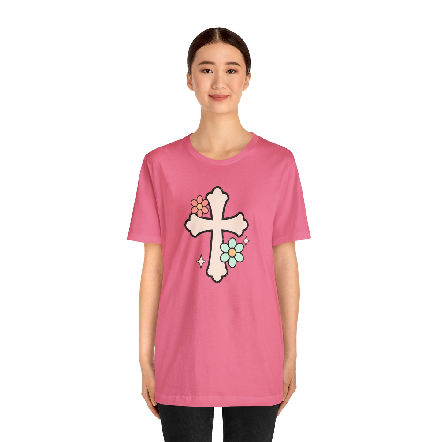 Vintage Floral Boho Cross T-Shirt