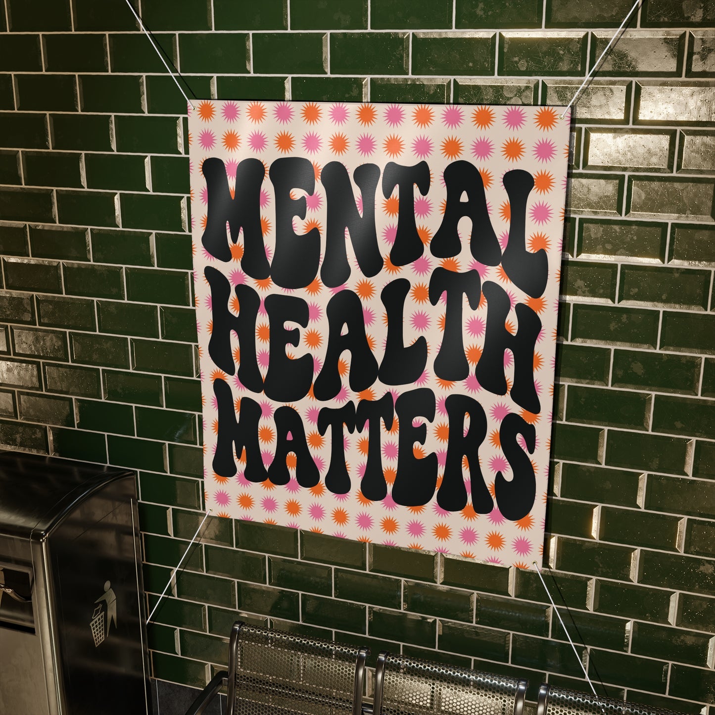 Retro Mental Health Matters Matte Banner - White