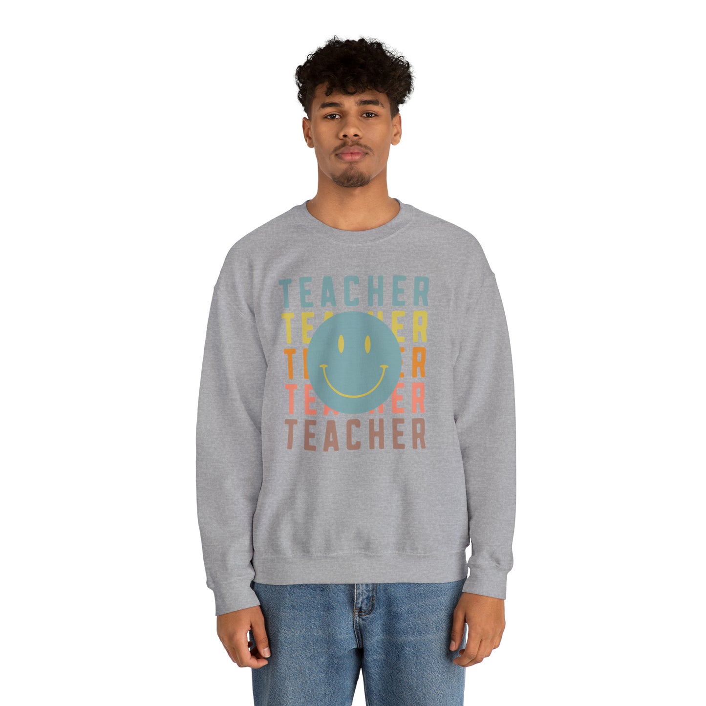 Multi Colored Teacher with Smiley Face Unisex Heavy Blend™ Crewneck Sweatshirt