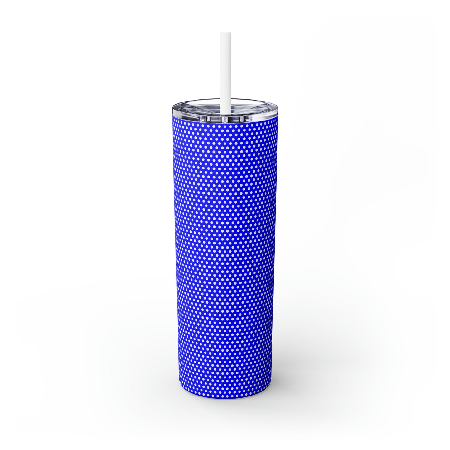 Go Big Blue Polka Dot Freeburg Midgets Skinny Tumbler with Pick your Color Straw, 20oz