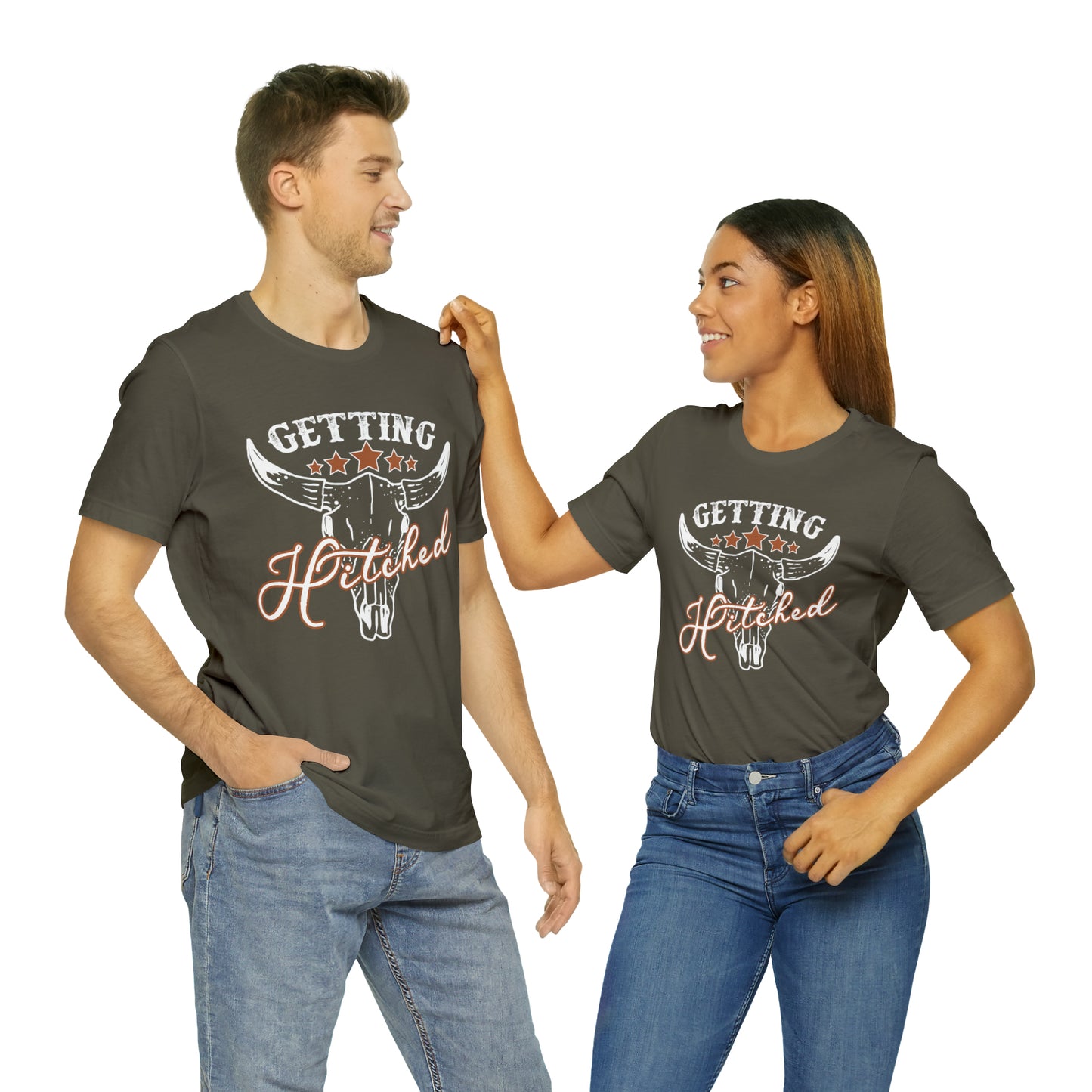 Vintage Getting Hitched Bride/ Groom T-Shirt - White Design