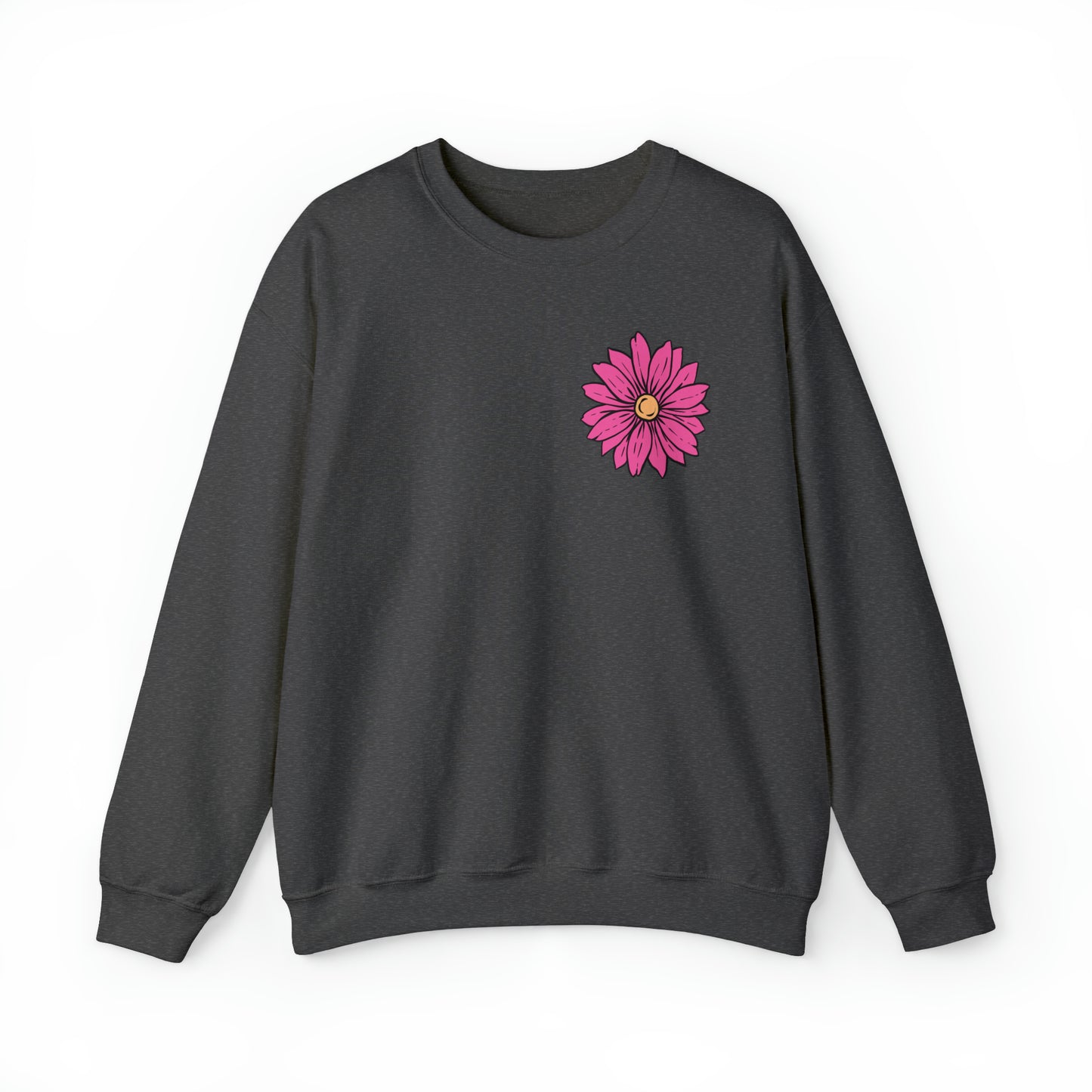 FRONT AND BACK DESIGN Positive Energy (Flower on Front and Message on Back) Font Heavy Blend™ Crewneck Sweatshirt