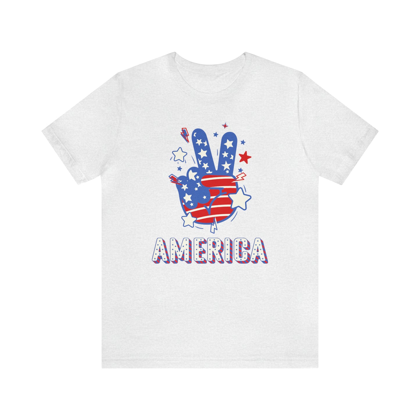 America USA Stars Peace Sign with Hands Unisex Jersey Short Sleeve Tee