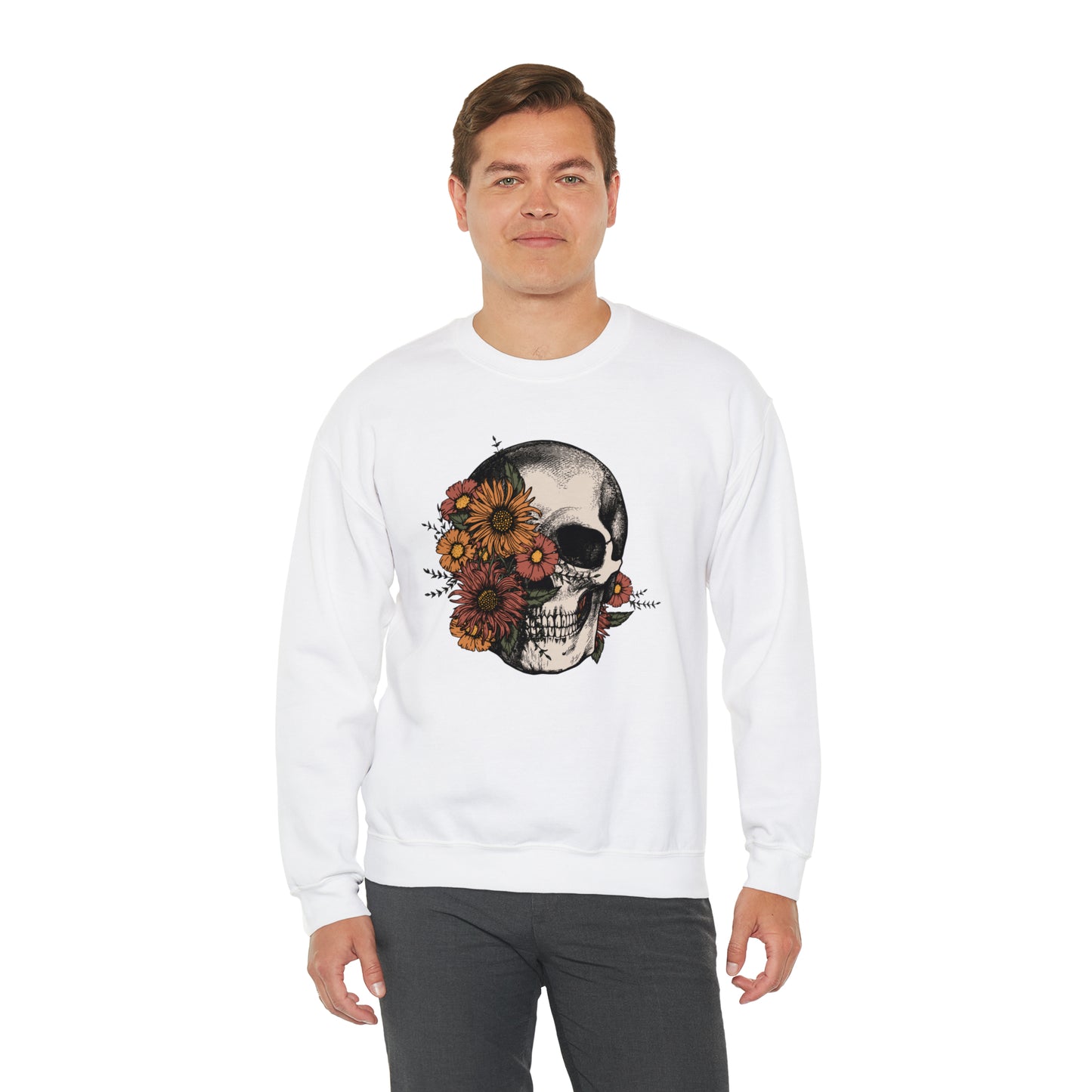 Boho Skeleton Fall Halloween Retro Warm Colored  Unisex Heavy Blend™ Crewneck Sweatshirt