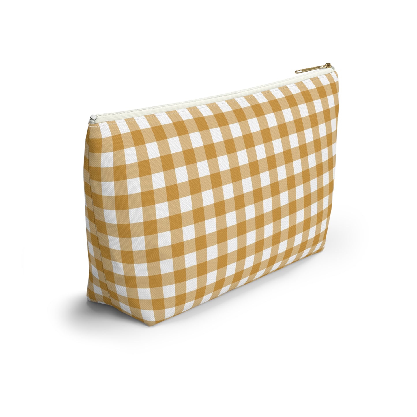 Mustard Gingham Print Design  Accessory Pouch w T-bottom