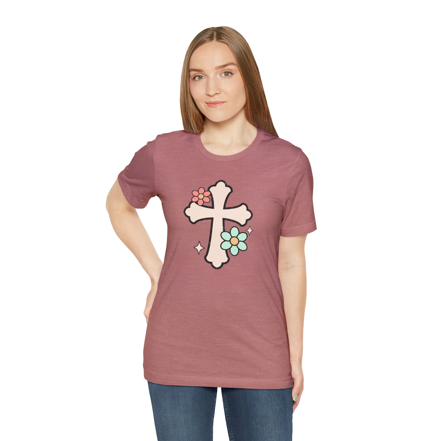 Vintage Floral Boho Cross T-Shirt