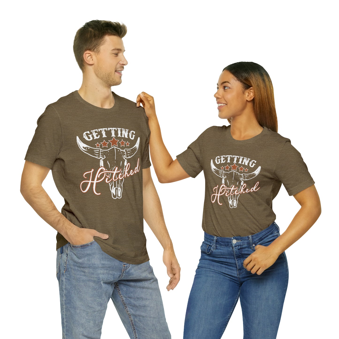 Vintage Getting Hitched Bride/ Groom T-Shirt - White Design