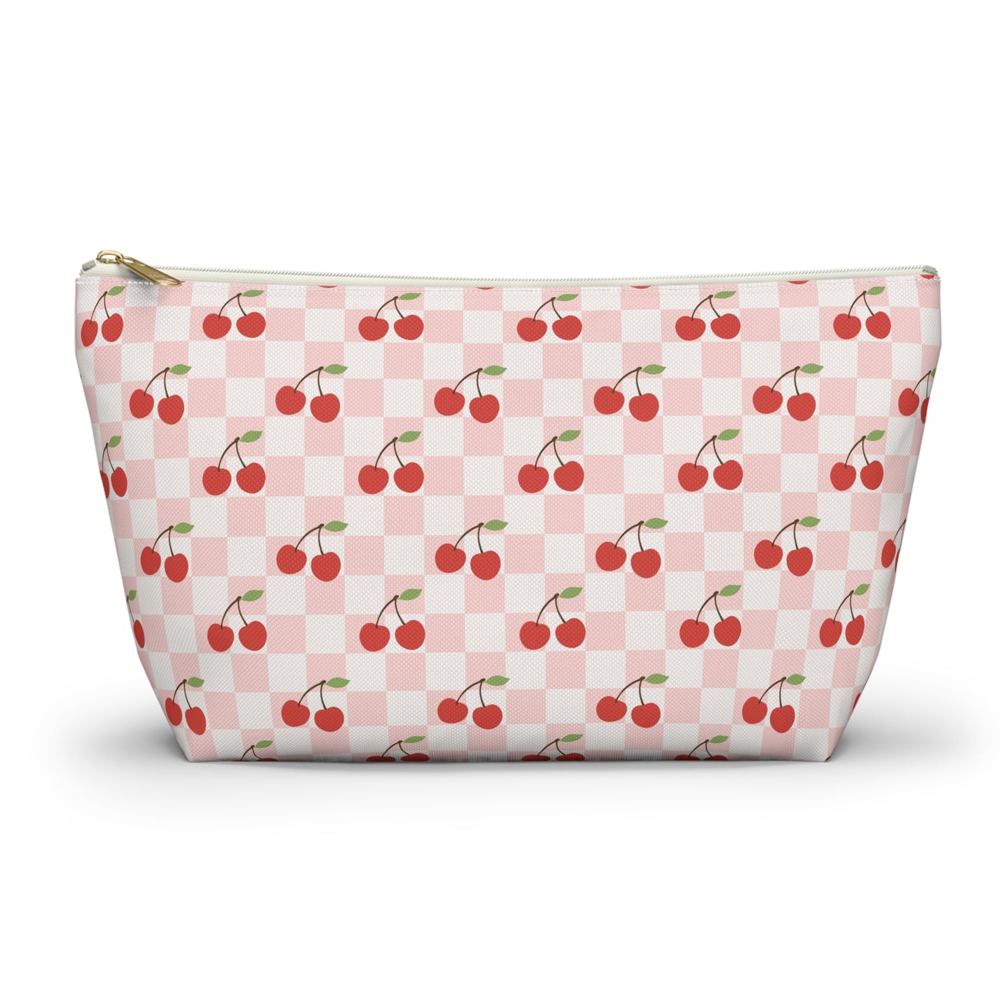 Checkered Cherries Print Design  Accessory Pouch w T-bottom