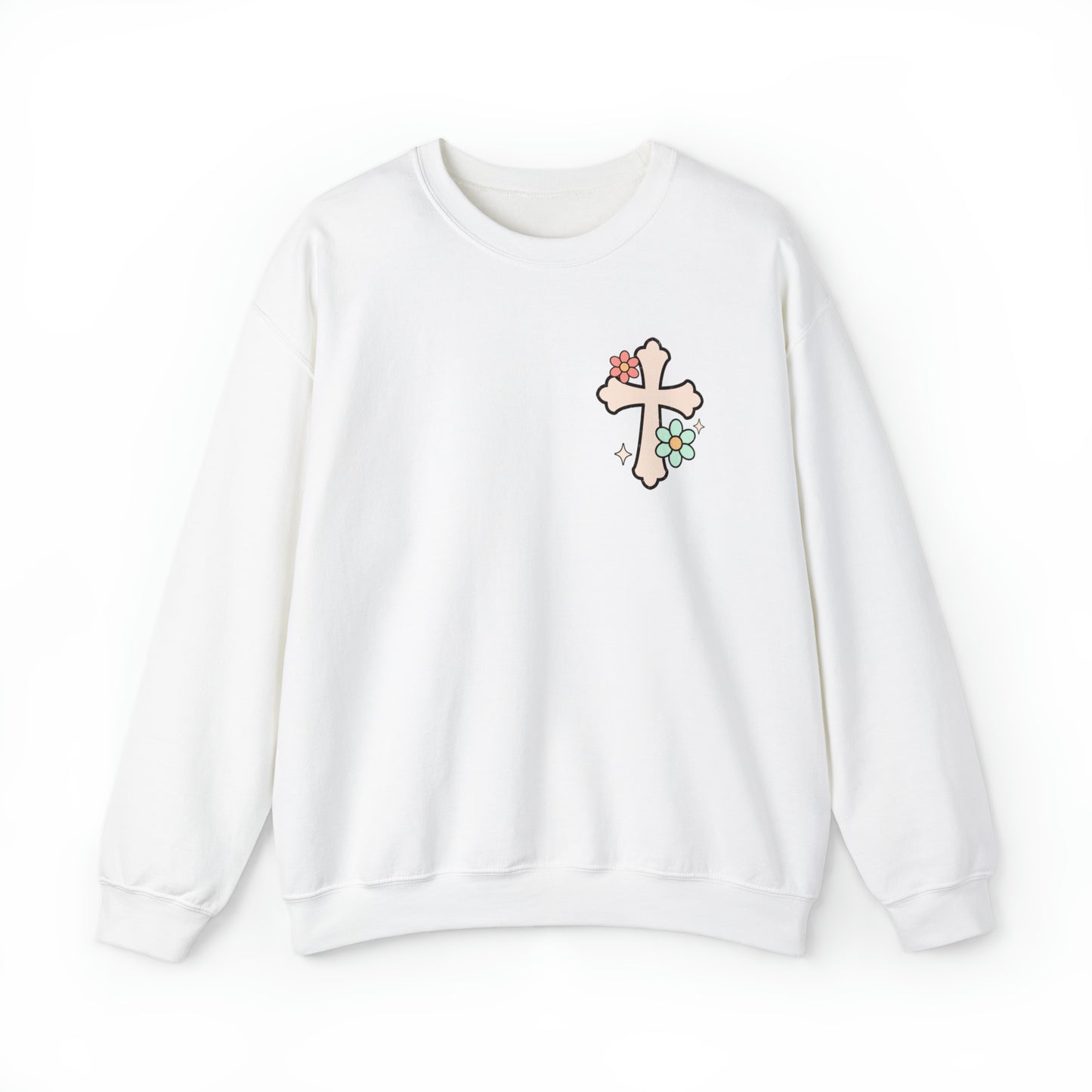 Vintage Grow in Grace with Cross Boho Color Print -  Front and Back Design Heavy Blend™ Crewneck Sweatshirt