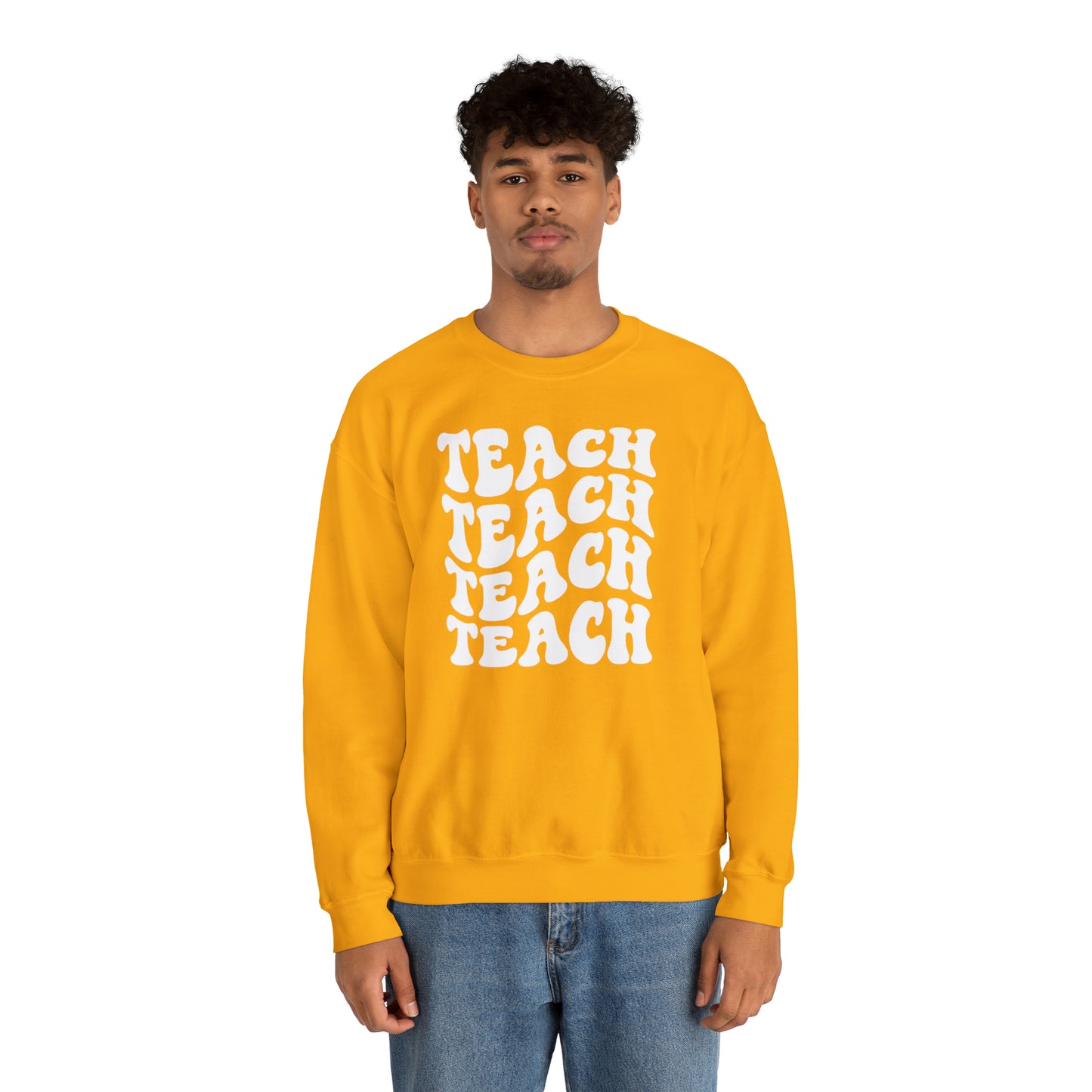 Teach Teach Teach Teach White Logo Unisex Heavy Blend™ Crewneck Sweatshirt