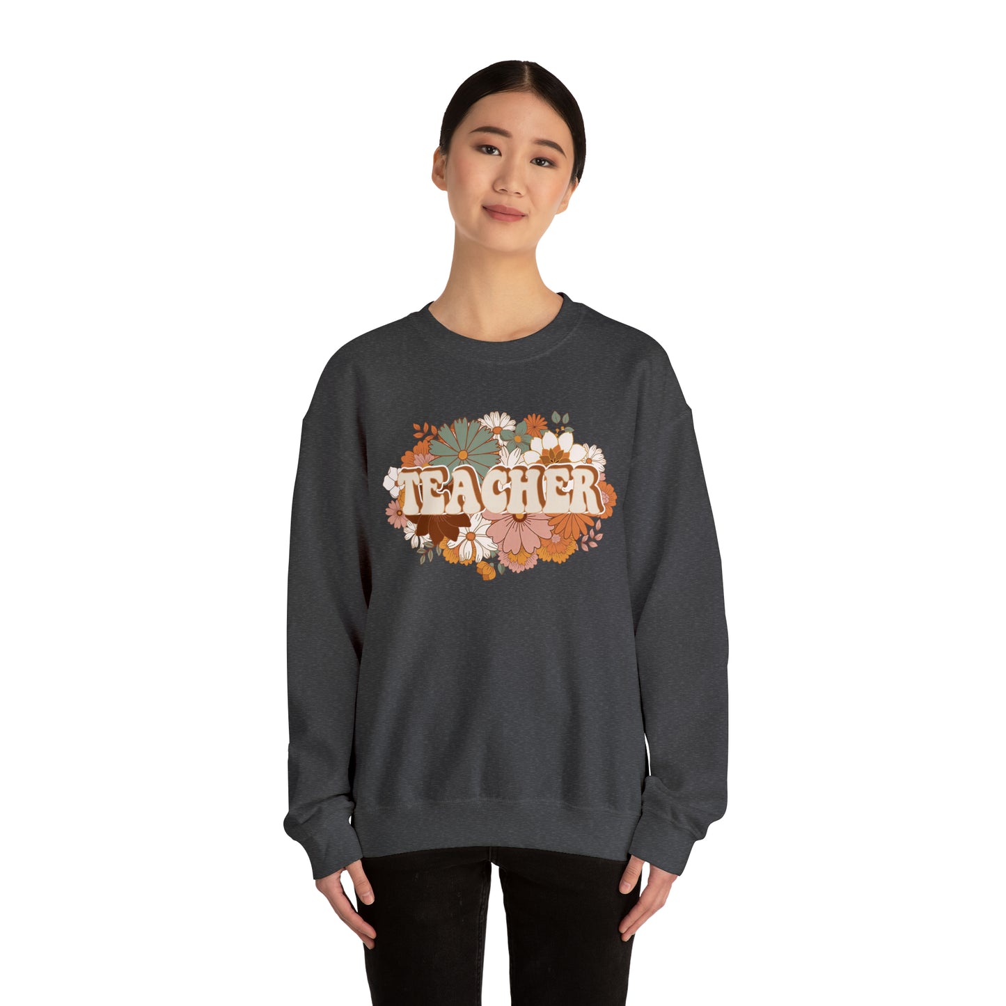 Vintage Retro Floral Teacher Warm Colors Unisex Heavy Blend™ Crewneck Sweatshirt