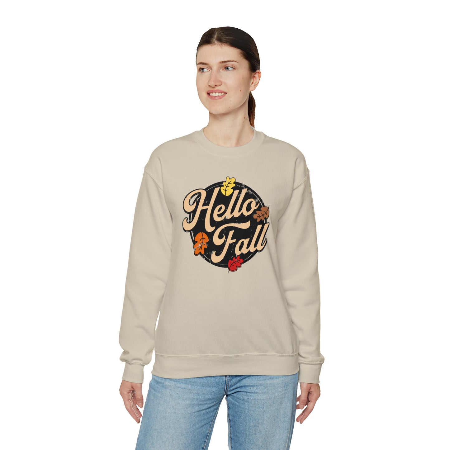 Hello Fall Halloween Retro Warm Colored  Unisex Heavy Blend™ Crewneck Sweatshirt