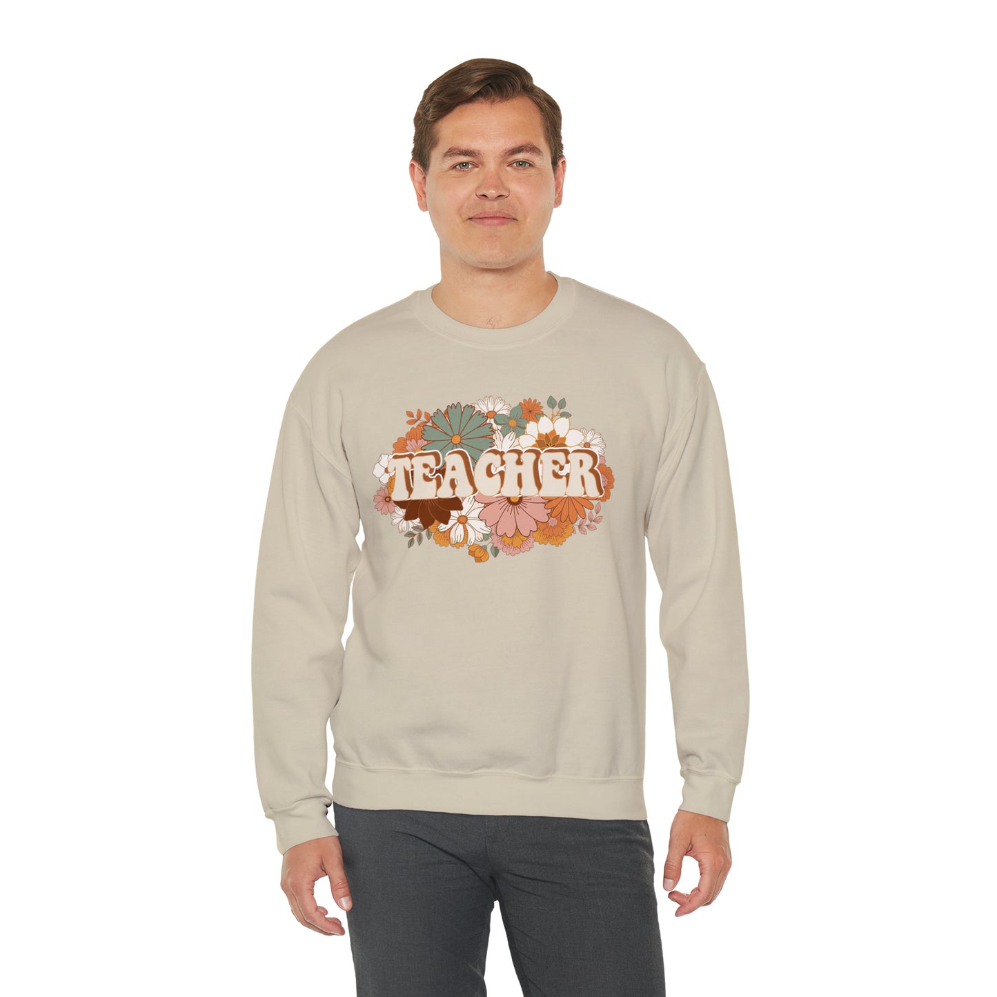 Vintage Retro Floral Teacher Warm Colors Unisex Heavy Blend™ Crewneck Sweatshirt