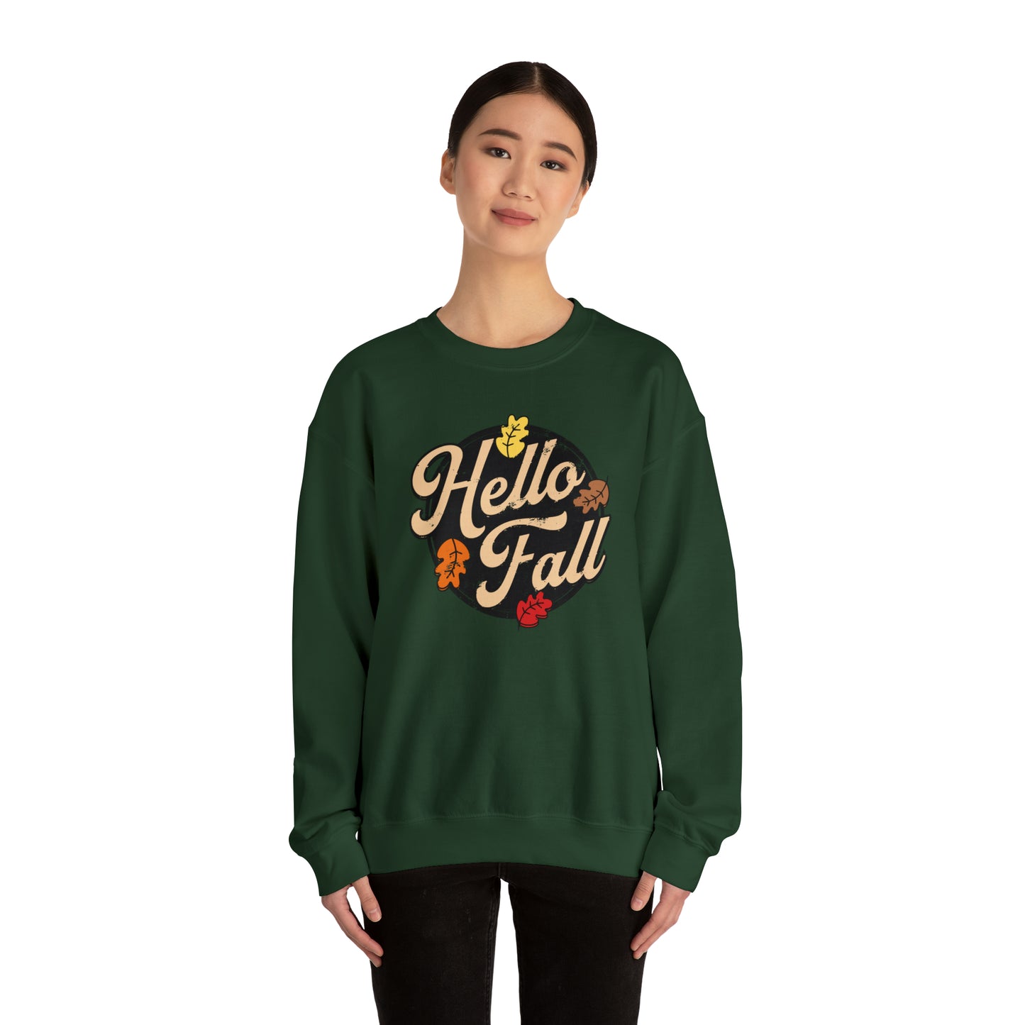 Hello Fall Halloween Retro Warm Colored  Unisex Heavy Blend™ Crewneck Sweatshirt