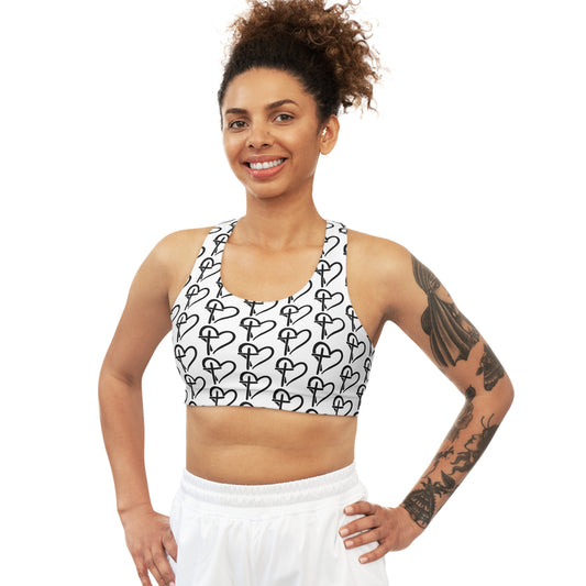 Cross and Heart Christian Pattern Yoga Seamless Sports Bra - Light Turquoise