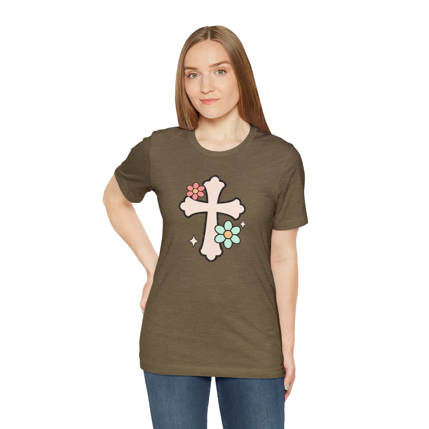 Vintage Floral Boho Cross T-Shirt