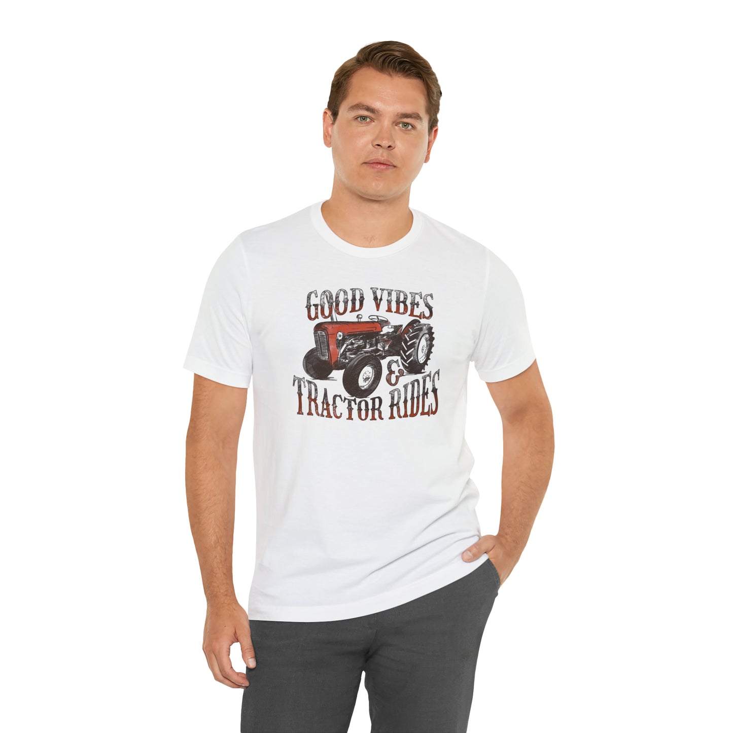 Vintage Good Vibes and Tractors Unisex Jersey Short Sleeve Tee