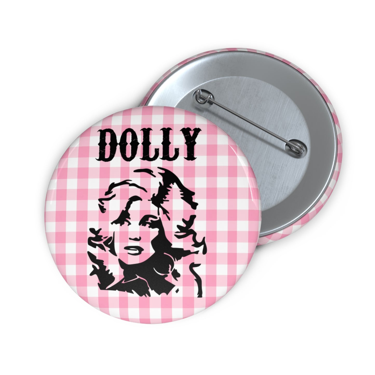 Dolly Portrait Pink Checkerboard Custom Pin Buttons