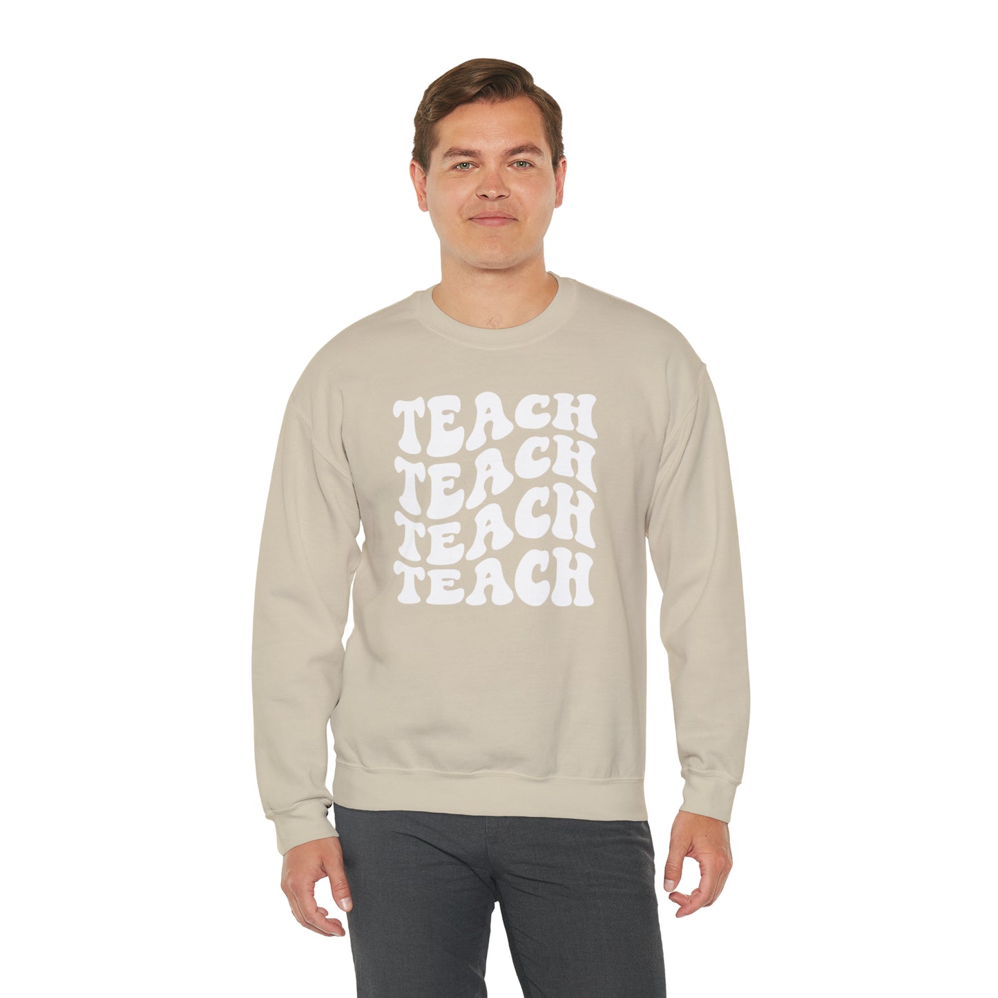 Teach Teach Teach Teach White Logo Unisex Heavy Blend™ Crewneck Sweatshirt