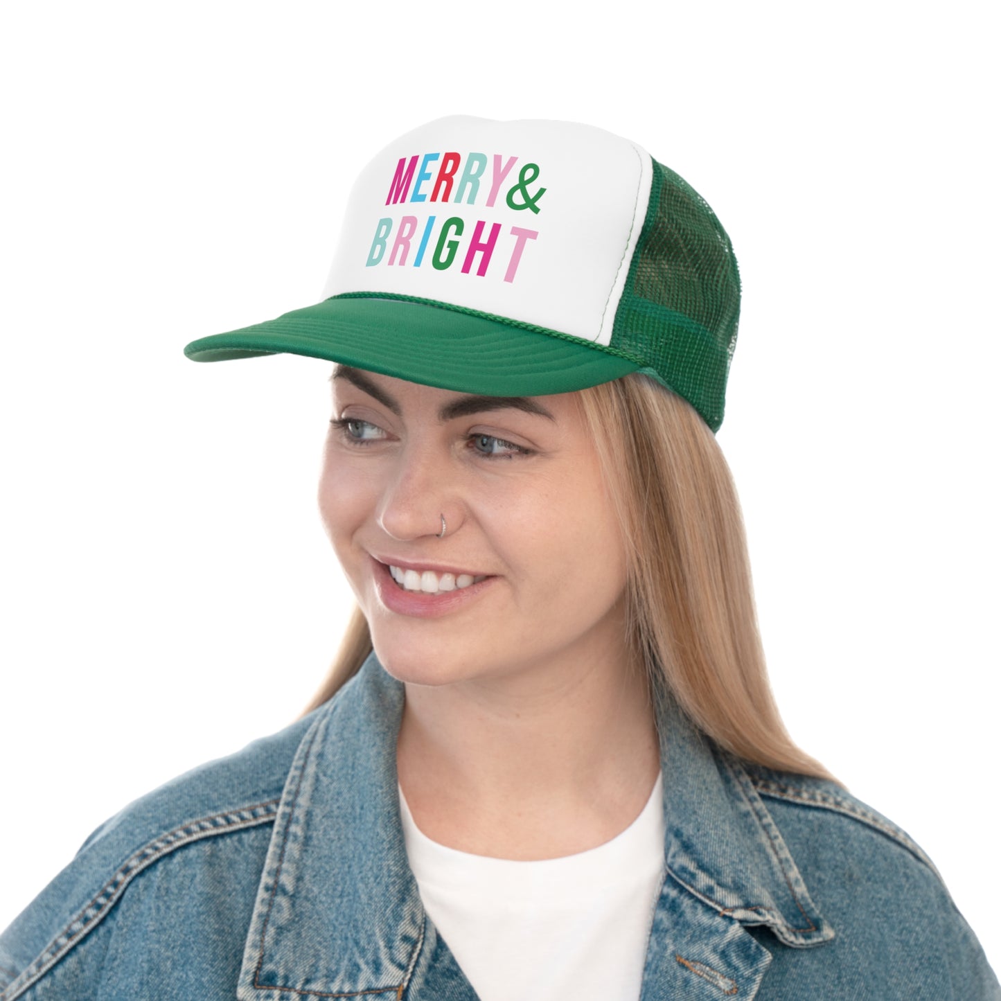 Merry and Bright Tall Christmas Holiday Trucker Caps