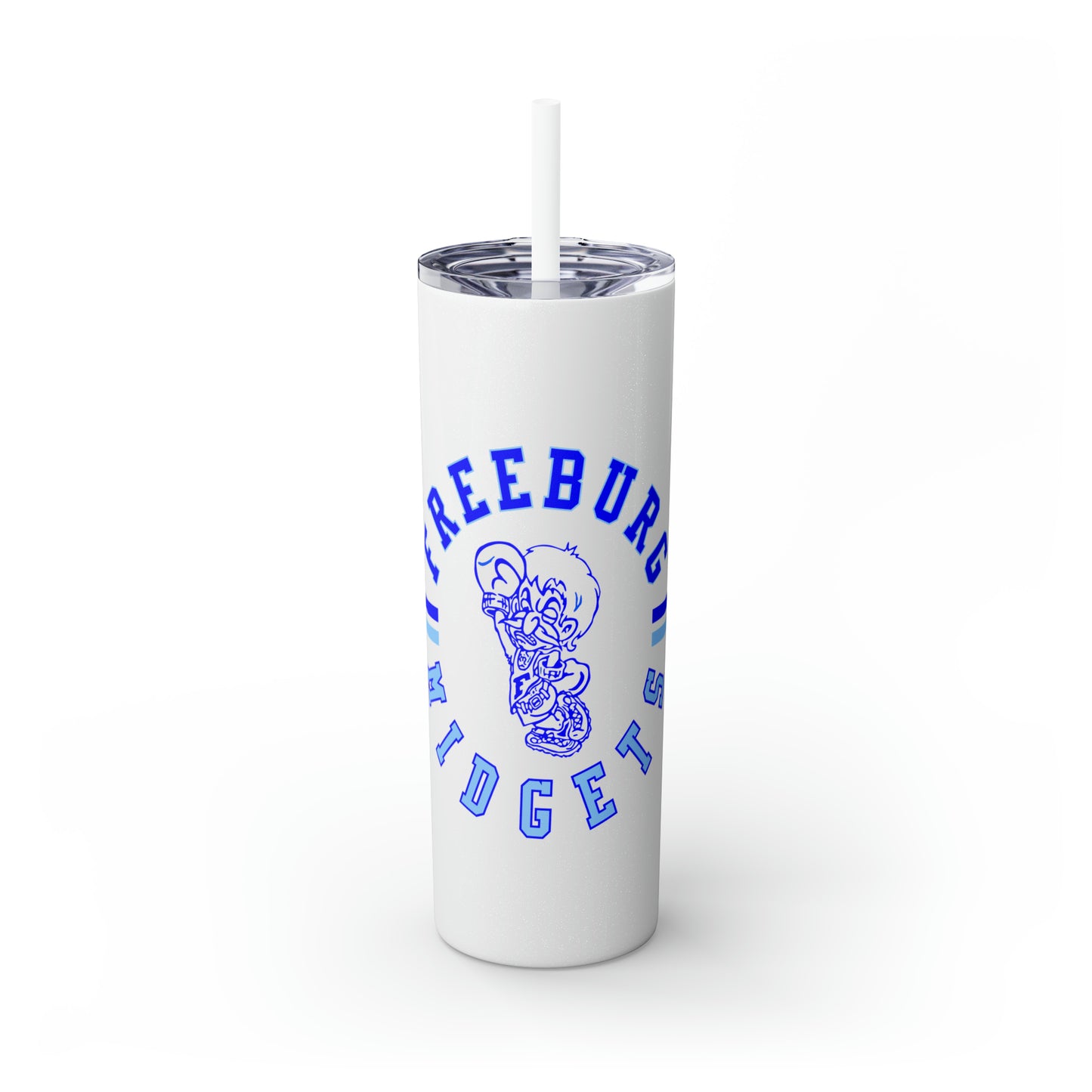 Freeburg Midgets Multi-Striped Circle Logo Skinny Tumbler with Pick your Color Straw, 20oz