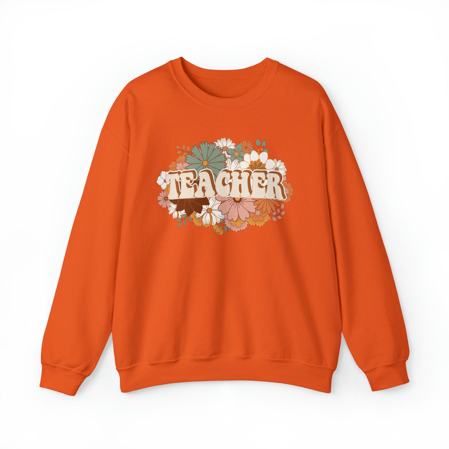 Vintage Retro Floral Teacher Warm Colors Unisex Heavy Blend™ Crewneck Sweatshirt