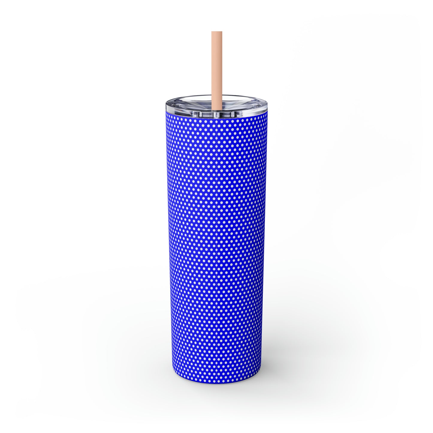 Go Big Blue Polka Dot Freeburg Midgets Skinny Tumbler with Pick your Color Straw, 20oz