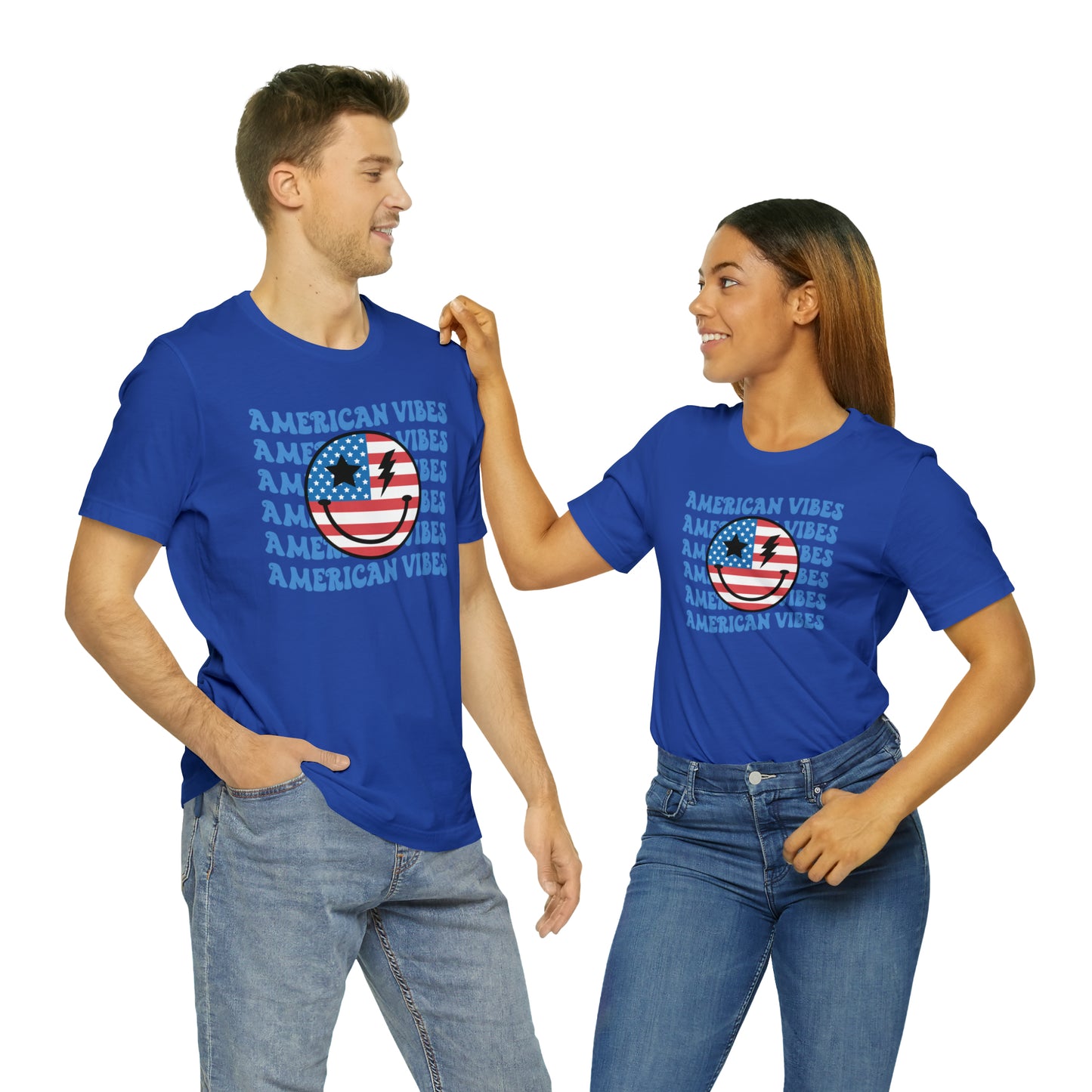 USA American Vibes American Flag Smiley Face Unisex Jersey Short Sleeve Tee