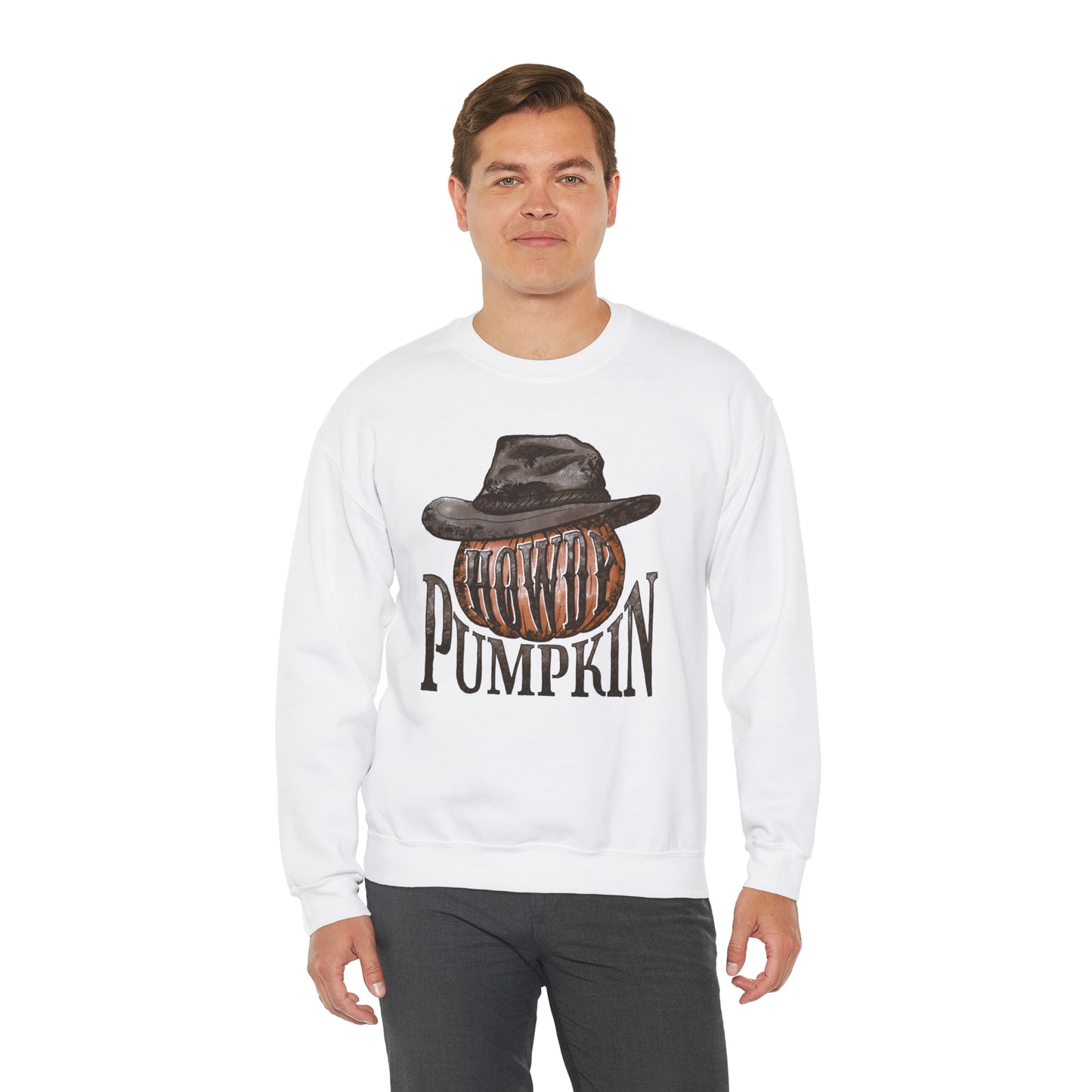 Howdy Pumpkin Fall Halloween Retro Warm Colored  Unisex Heavy Blend™ Crewneck Sweatshirt