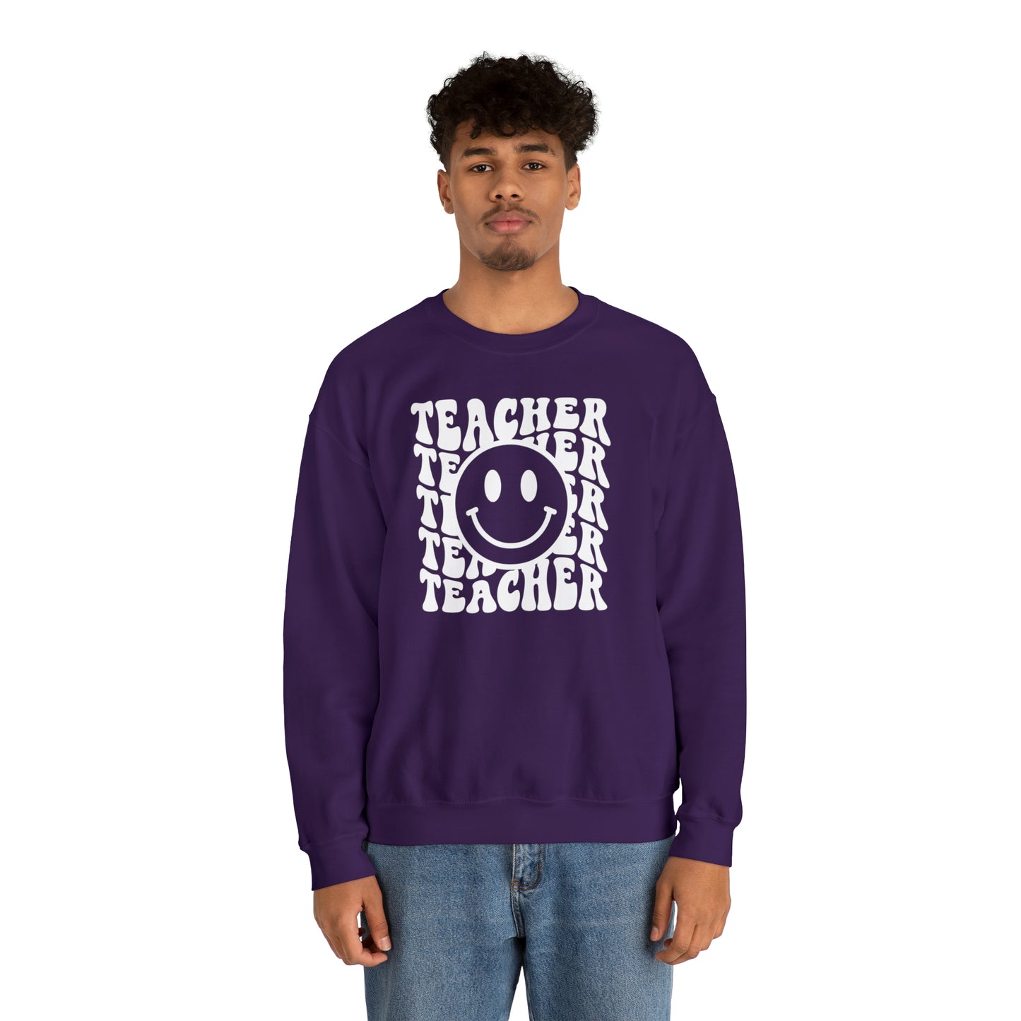 Teacher with Smiley Face White Logo Unisex Heavy Blend™ Crewneck Sweatshirt